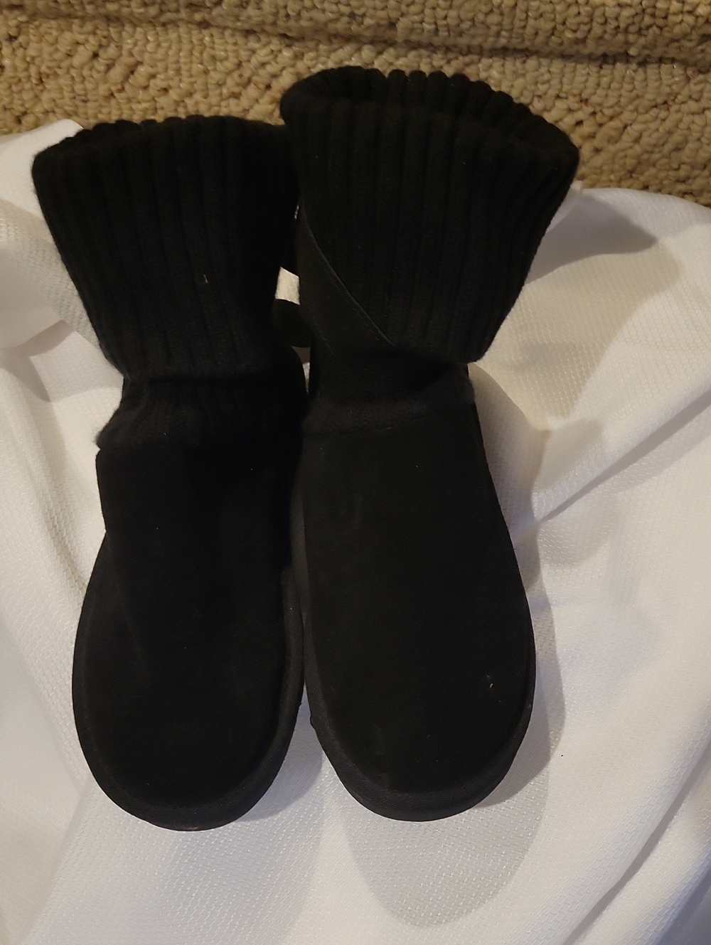 UGG Black Knit-Cuff Suede Ankle Boots